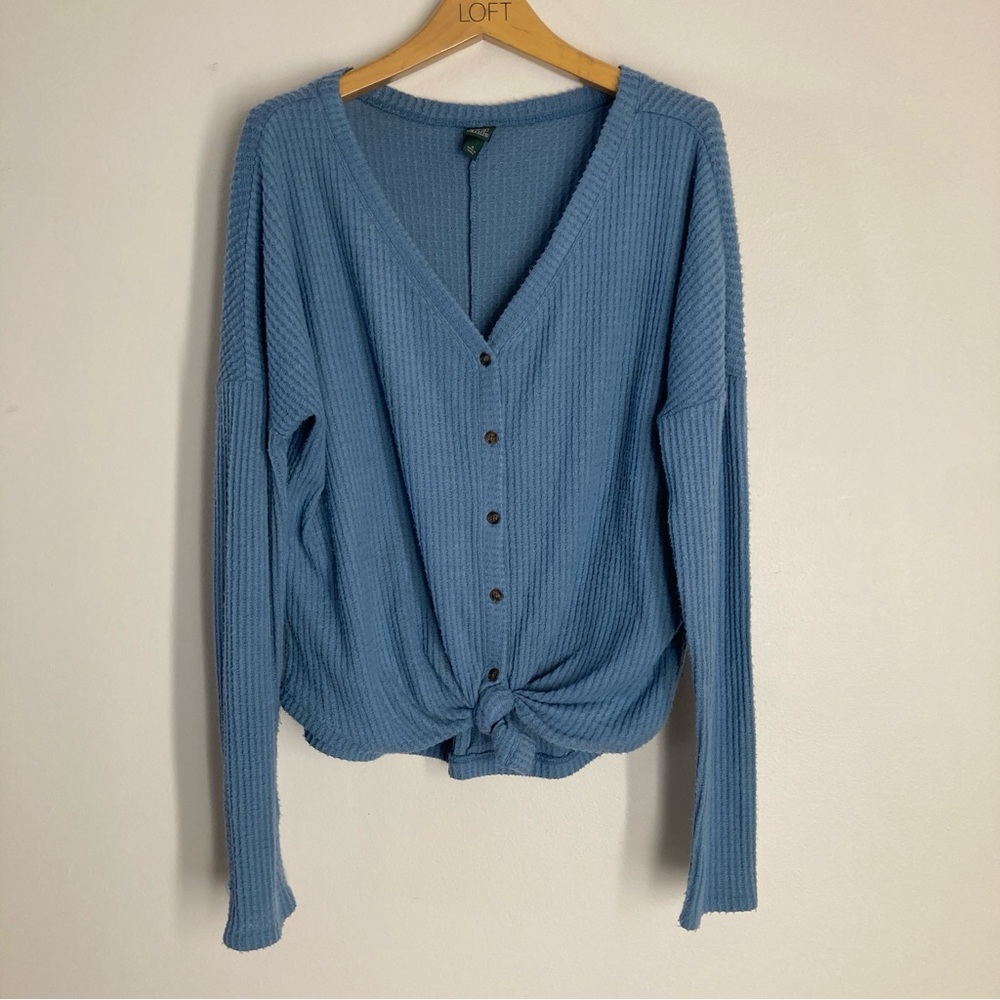 Wild Fable Oversized Women's Blue Waffle Knit Long Sleeve Shirt